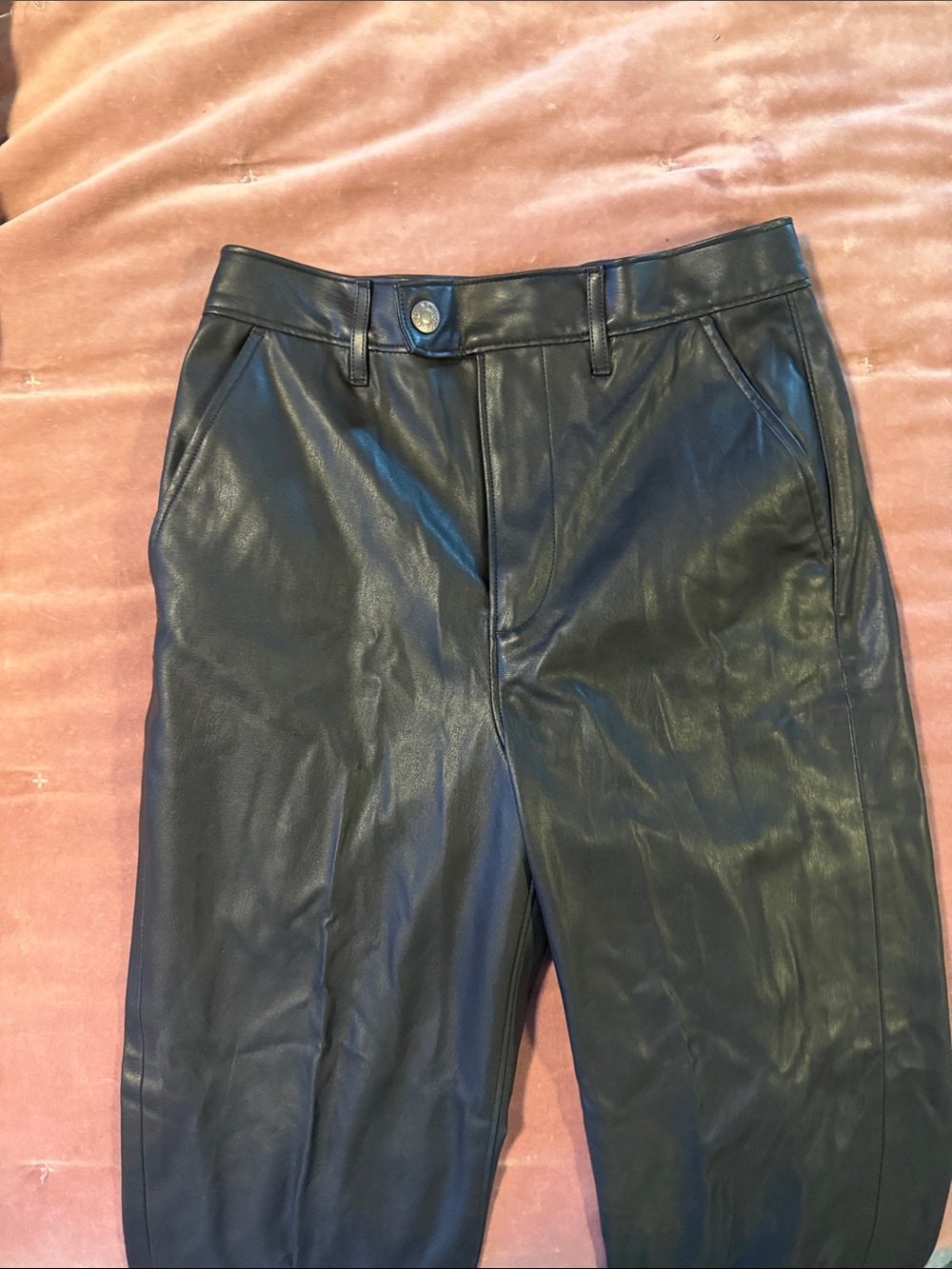 Women's Black Faux Leather Trousers with Tailored Waist